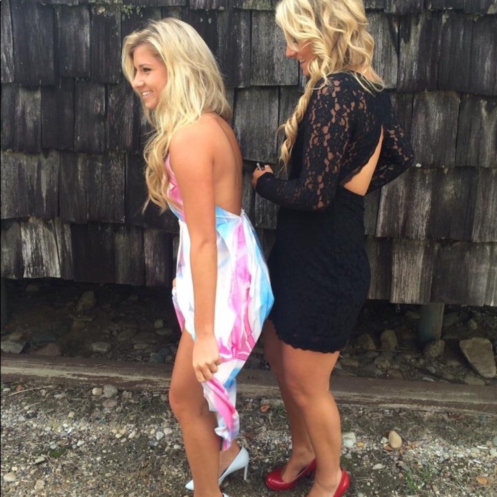 High low dress white pink and blue